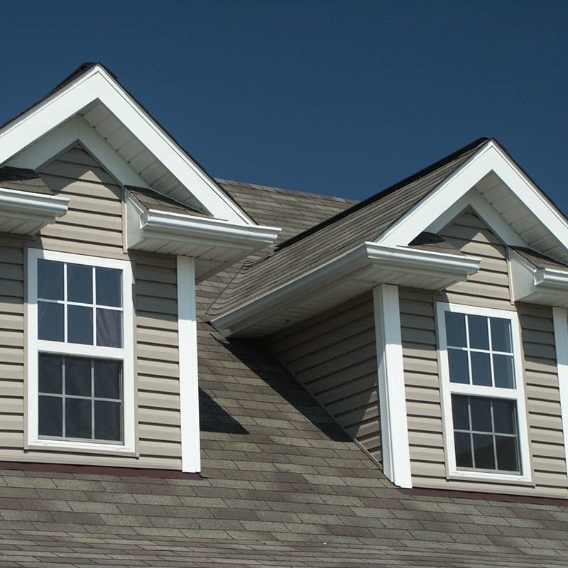 Asphalt shingle roof with dormer windows